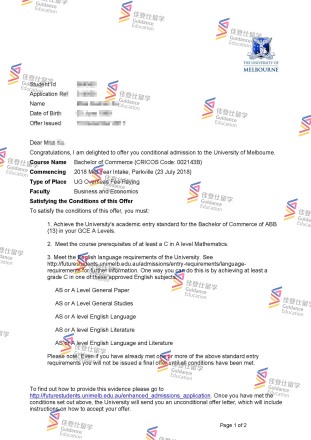 University of Melbourne- Bachelor of Commerce