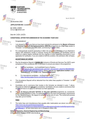 南洋理工大学 化学科学与仪器 硕士